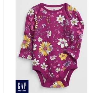 GAP Factory Long Sleeved Bodysuit Purple Floral Print - Size 18-24 Mths